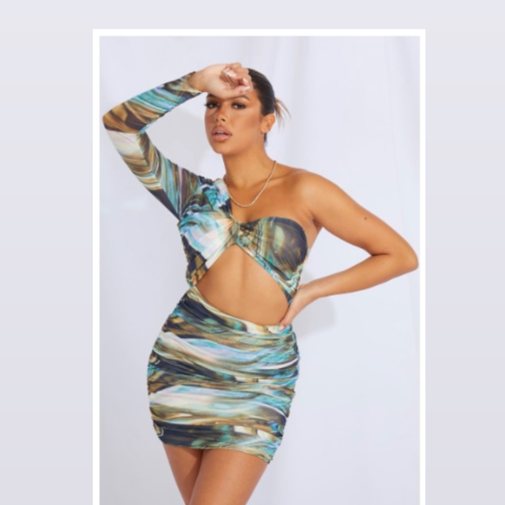 Marble print mesh dress